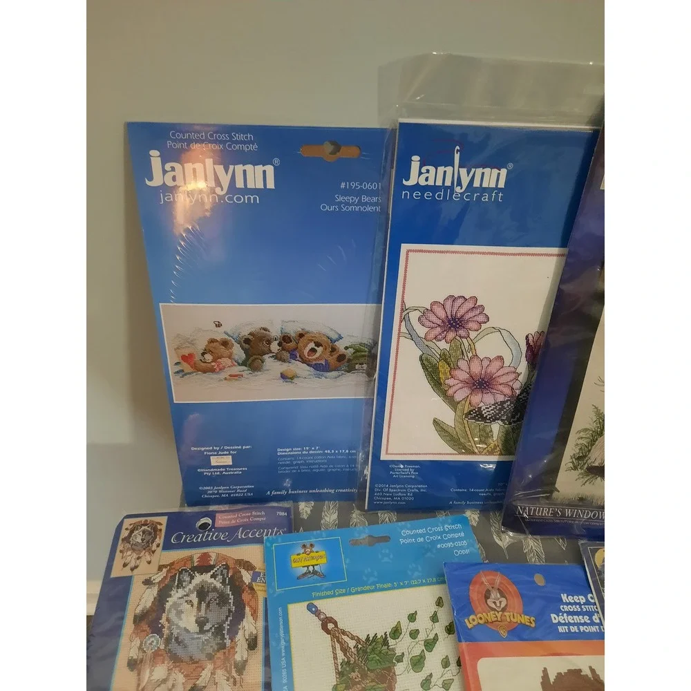 Bundle 90s Y2k Vintage Janlynn Cross Stitch Kits with 2 Hoops